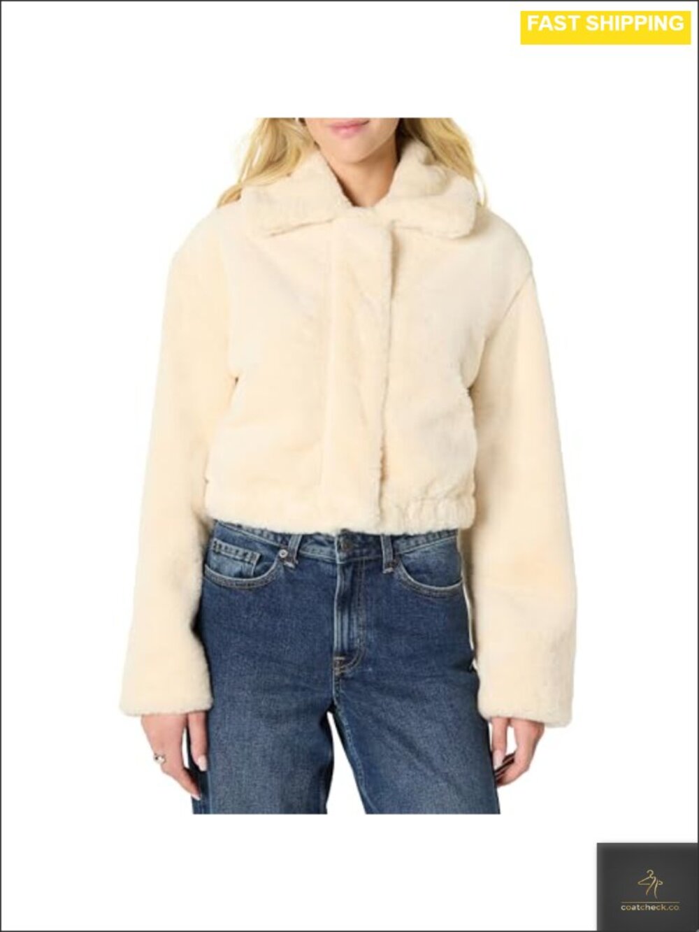 Women's Oversized Cropped Faux Fur Jacket with Collar